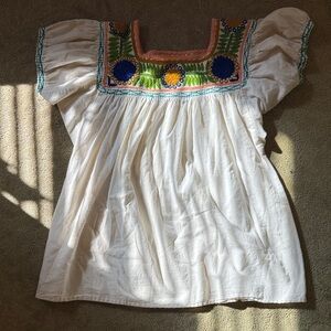 White Embroidered Peasant Blouse